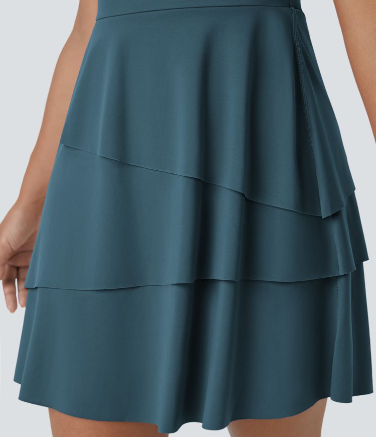 SoftlyZero™ Airy Tiered Ruffle 2-in-1 Pocket Cool Touch Mini Slip Dance Active Dress-UPF50+