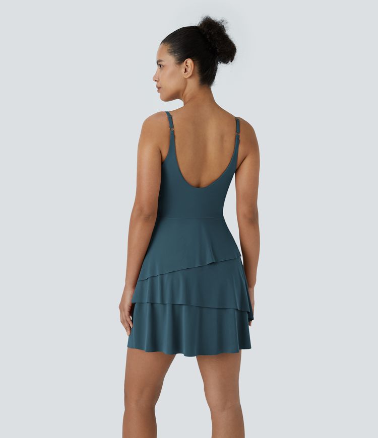 SoftlyZero™ Airy Tiered Ruffle 2-in-1 Pocket Cool Touch Mini Slip Dance Active Dress-UPF50+