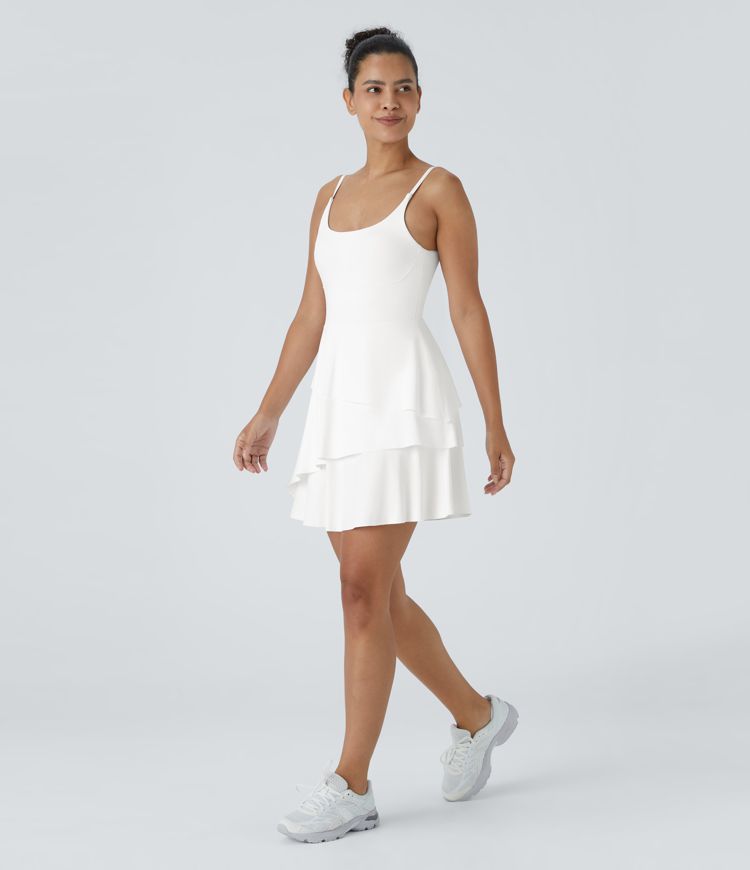 SoftlyZero™ Airy Tiered Ruffle 2-in-1 Pocket Cool Touch Mini Slip Dance Active Dress-UPF50+