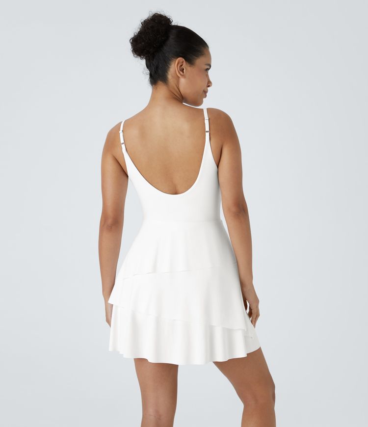 SoftlyZero™ Airy Tiered Ruffle 2-in-1 Pocket Cool Touch Mini Slip Dance Active Dress-UPF50+