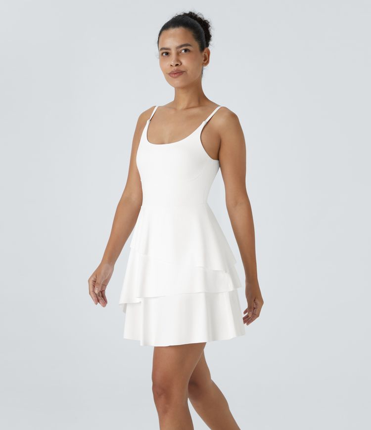 SoftlyZero™ Airy Tiered Ruffle 2-in-1 Pocket Cool Touch Mini Slip Dance Active Dress-UPF50+