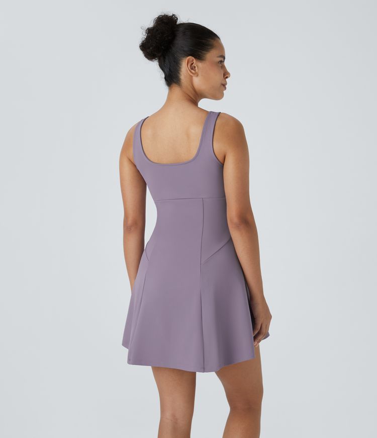 Square Neck Side Pocket 2-Piece Mini Flare Dress Set