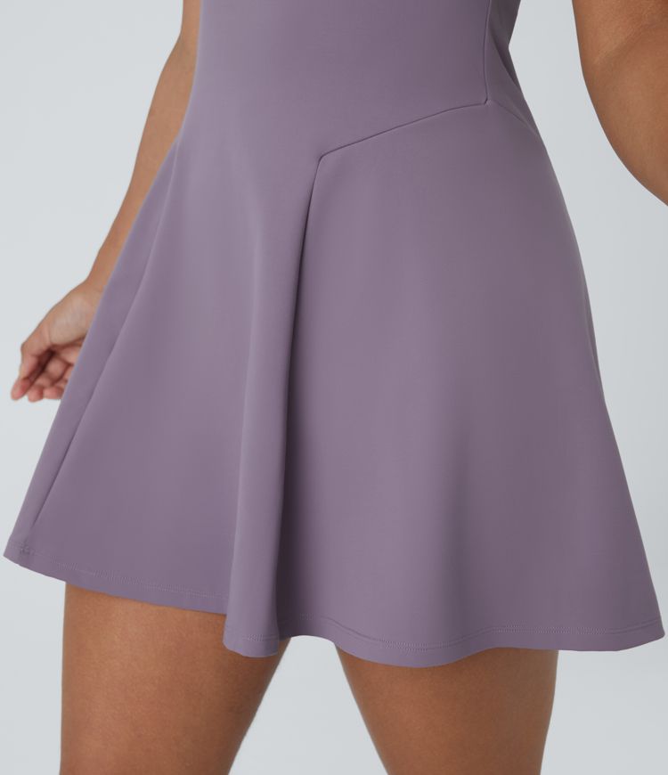 Ensemble Mini Robe Évasée 2 Pièces à Encolure Carrée et Poches Latérales