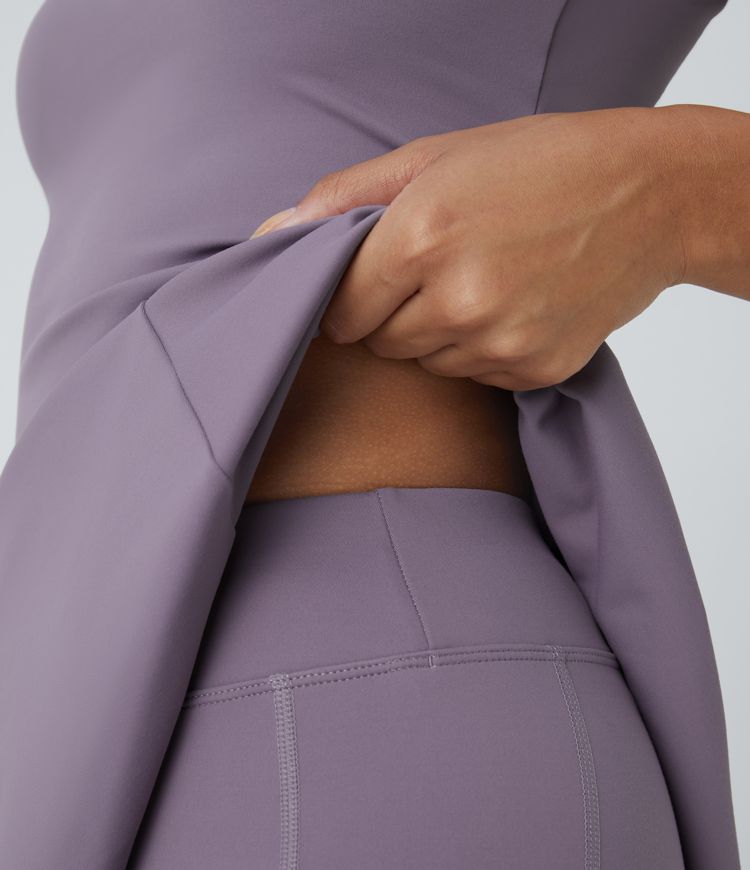 Ensemble Mini Robe Évasée 2 Pièces à Encolure Carrée et Poches Latérales