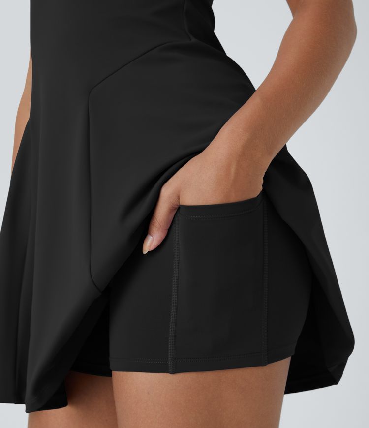 Square Neck Side Pocket 2-Piece Mini Flare Dress Set