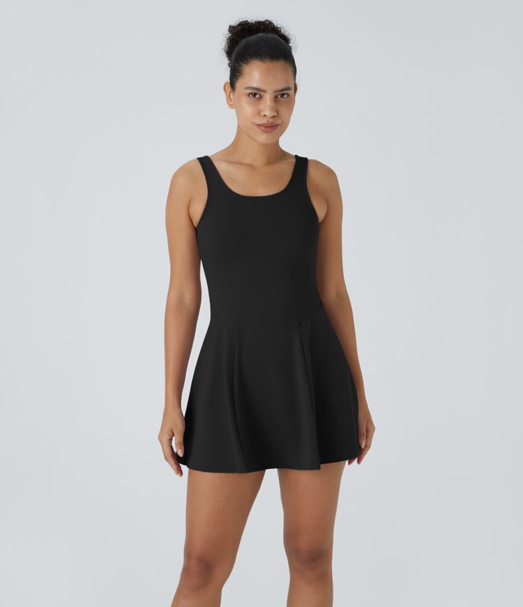 Square Neck Side Pocket 2-Piece Mini Flare Dress Set