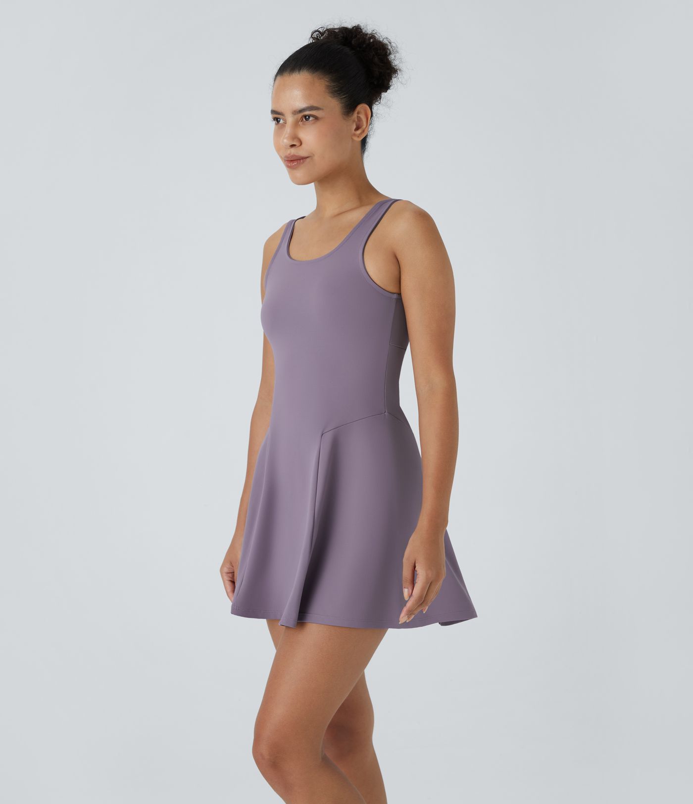 Conjunto de minivestido acampanado de dos piezas con bolsillo lateral y escote cuadrado