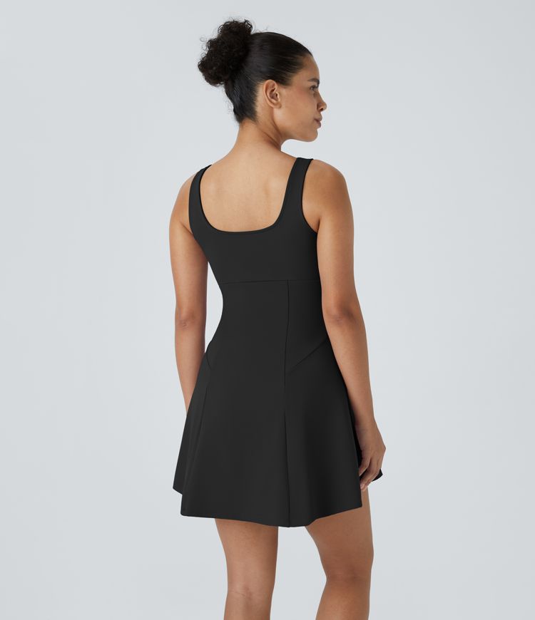 Square Neck Side Pocket 2-Piece Mini Flare Dress Set