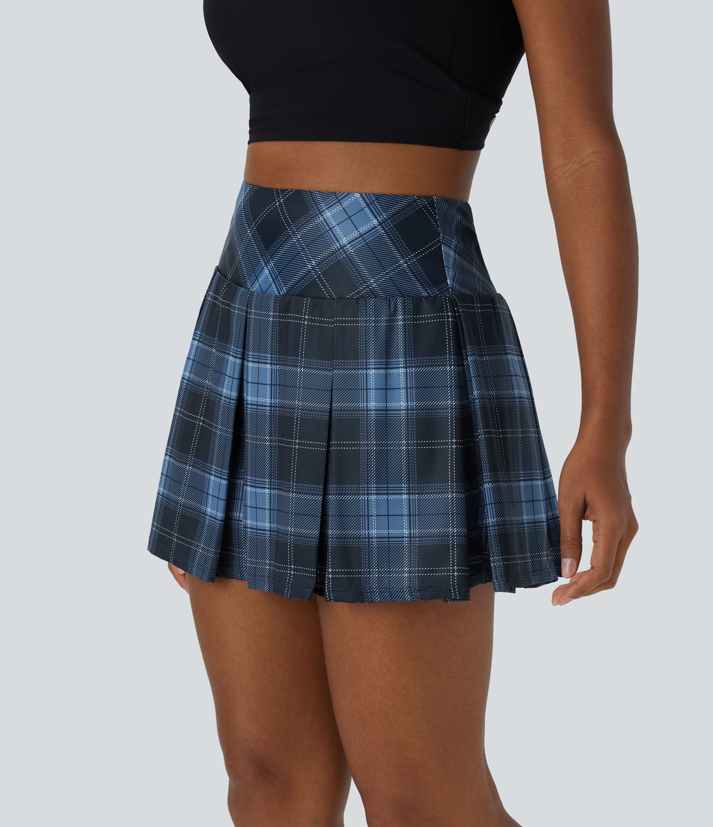 High Waisted Plaid 2-in-1 Side Pocket Pleated Tennis Skirt