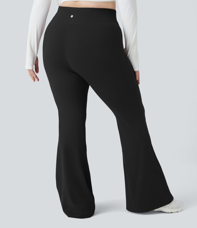 Crossover High Waisted Back Pocket Plus Size Super Flare Leggings
