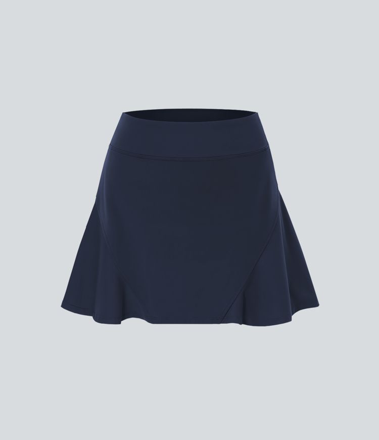 Solid color hidden side pocket 2-in-1 tennis skirt