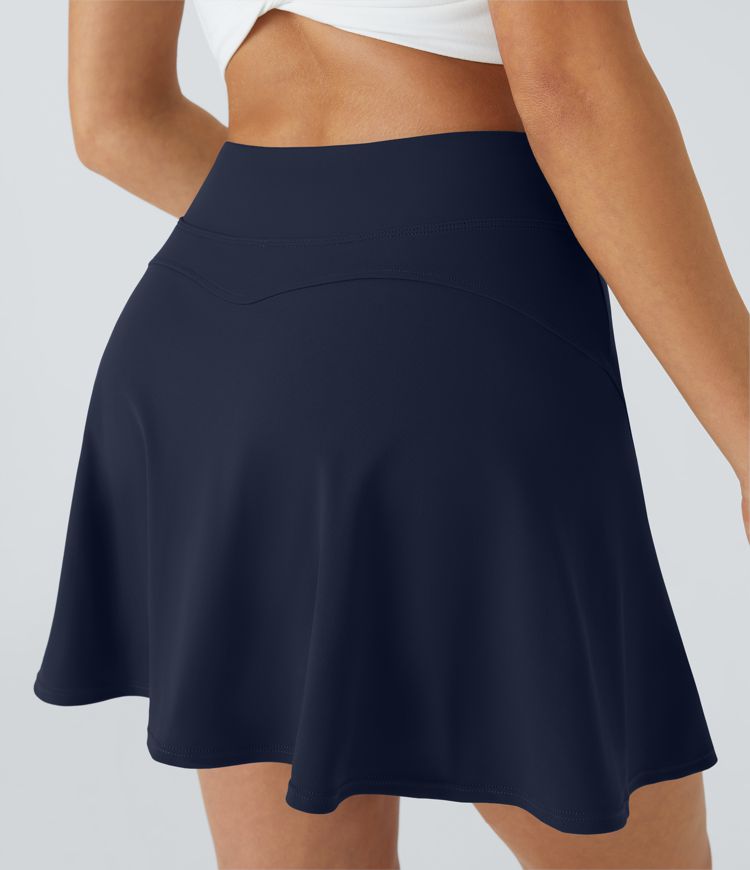 Solid color hidden side pocket 2-in-1 tennis skirt