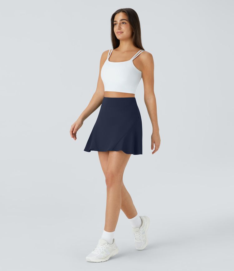 Solid color hidden side pocket 2-in-1 tennis skirt