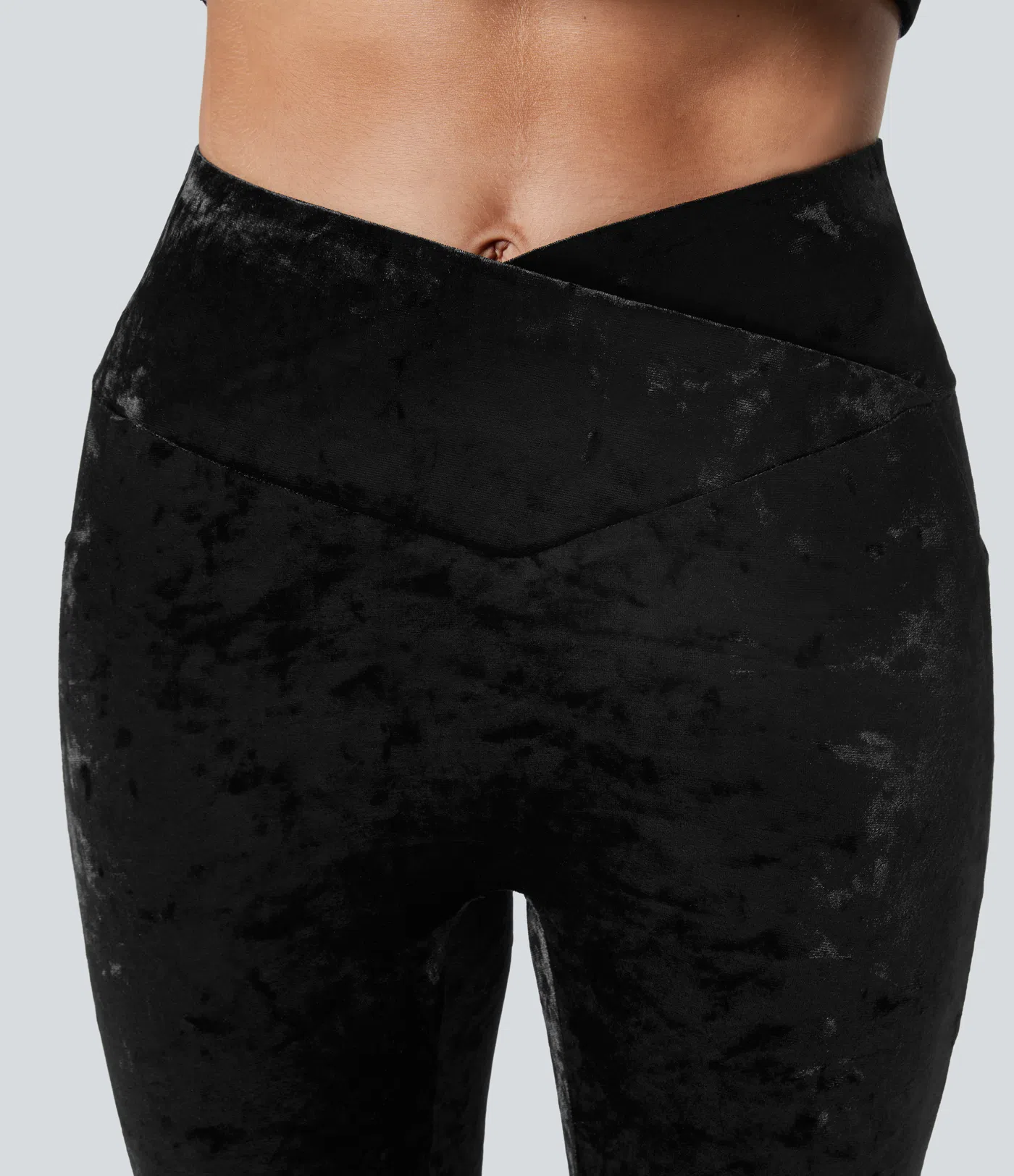 High Waisted Crossover Pocket Velvet Casual 7/8 Leggings