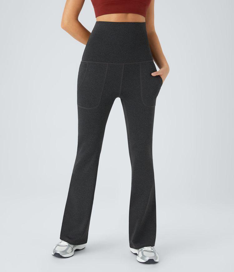 Super High Waisted Foldover Pocket Full Length Flare Leggings