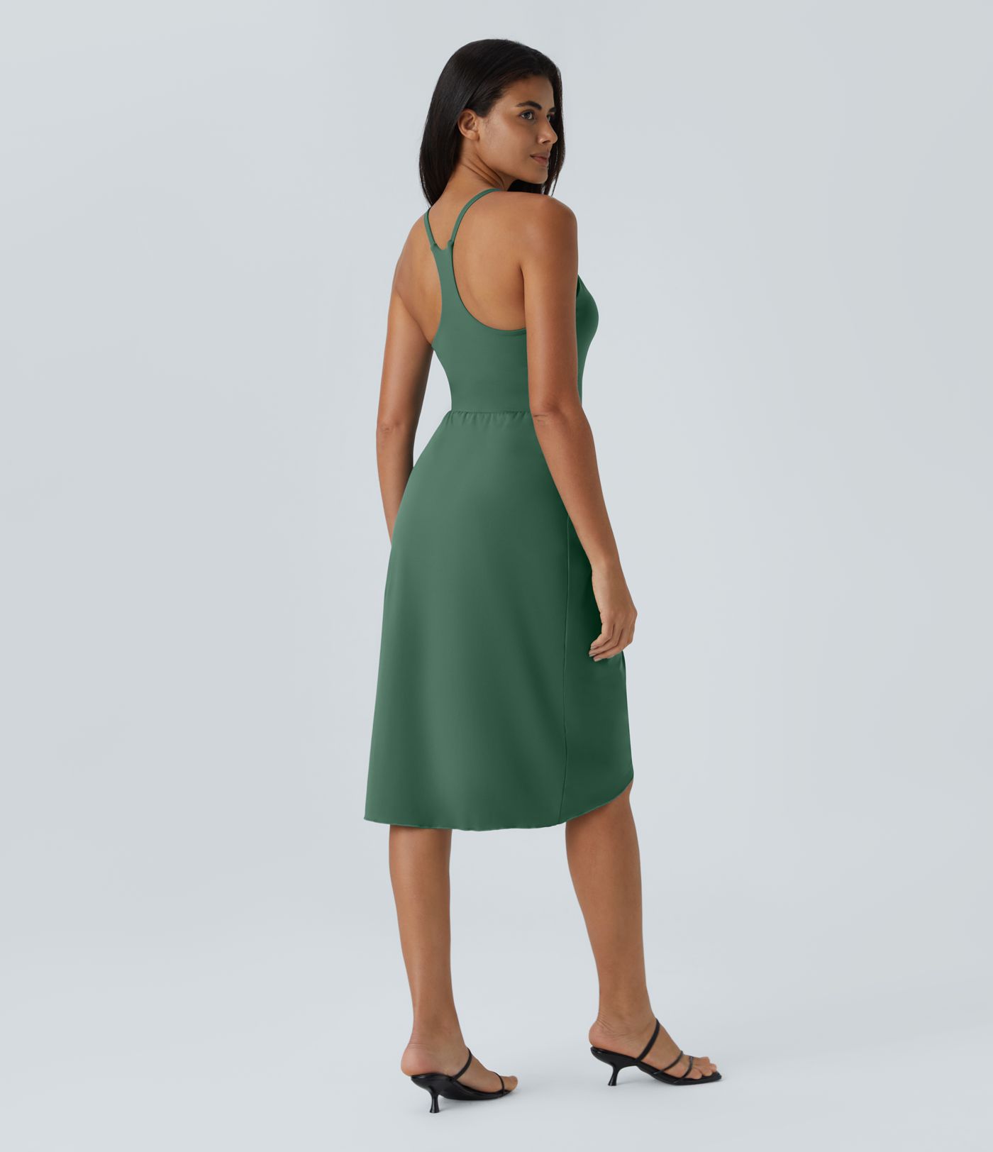 Backless Racerback Split Asymmetry Hem Ruched Casual Midi Dress - Linerless Shorts