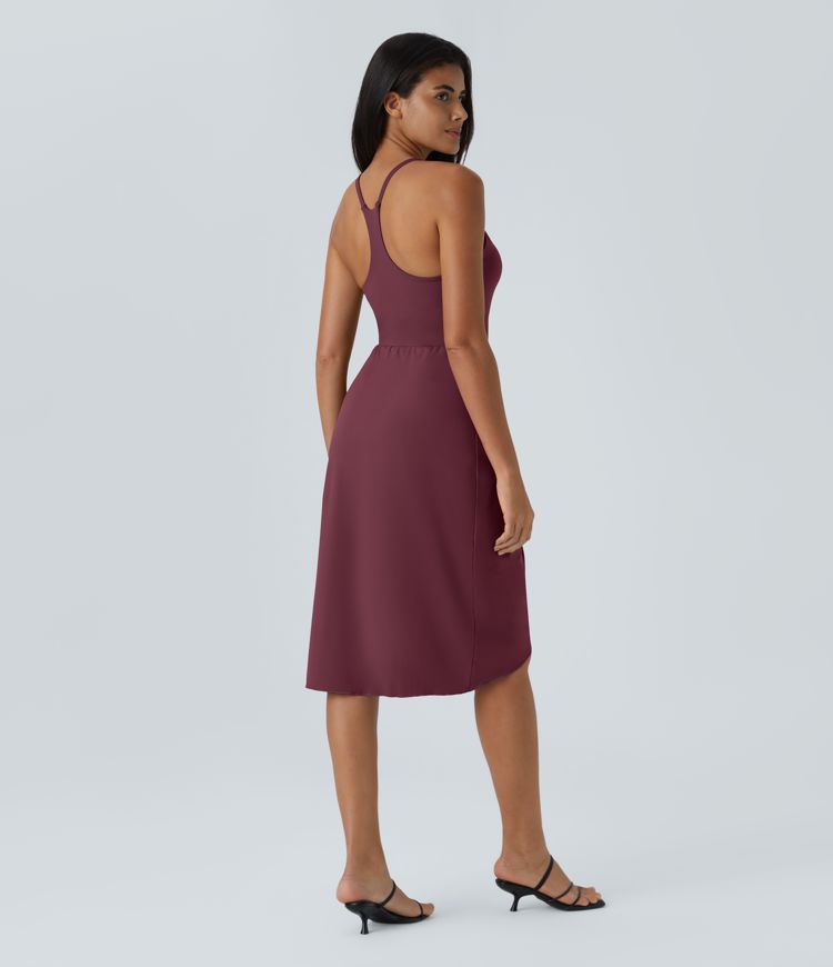 Racerback Asymmetrisk Kant Rynket Avslappet Midi Kjole-Uten Innershorts