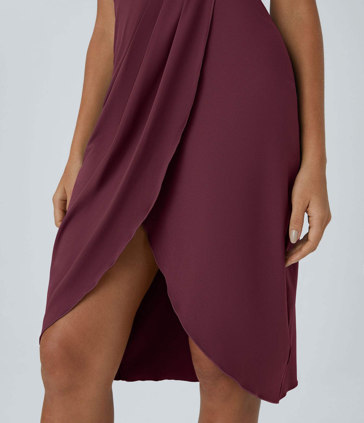 Racerback Asymmetrisk Kant Rynket Avslappet Midi Kjole-Uten Innershorts