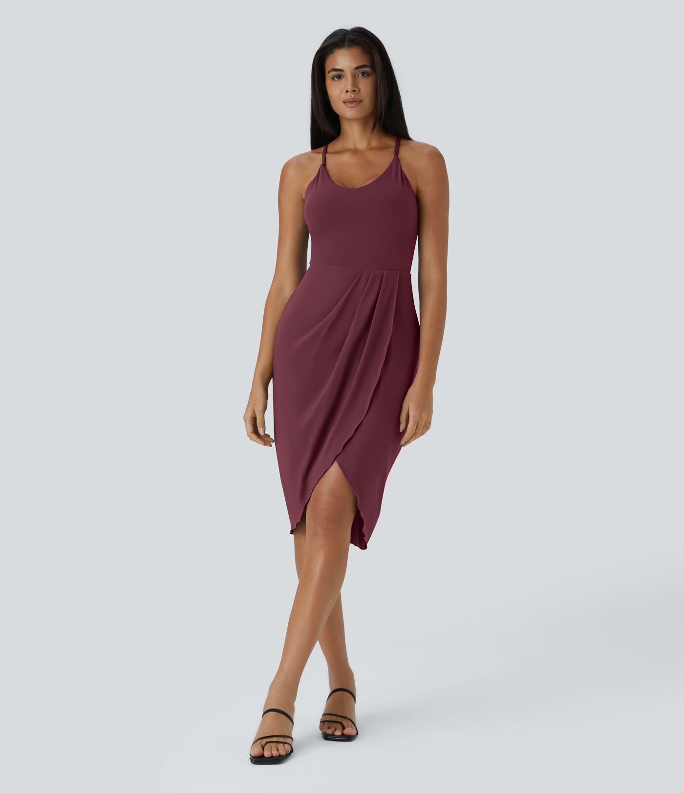 Racerback Asymmetrisk Kant Rynket Avslappet Midi Kjole-Uten Innershorts