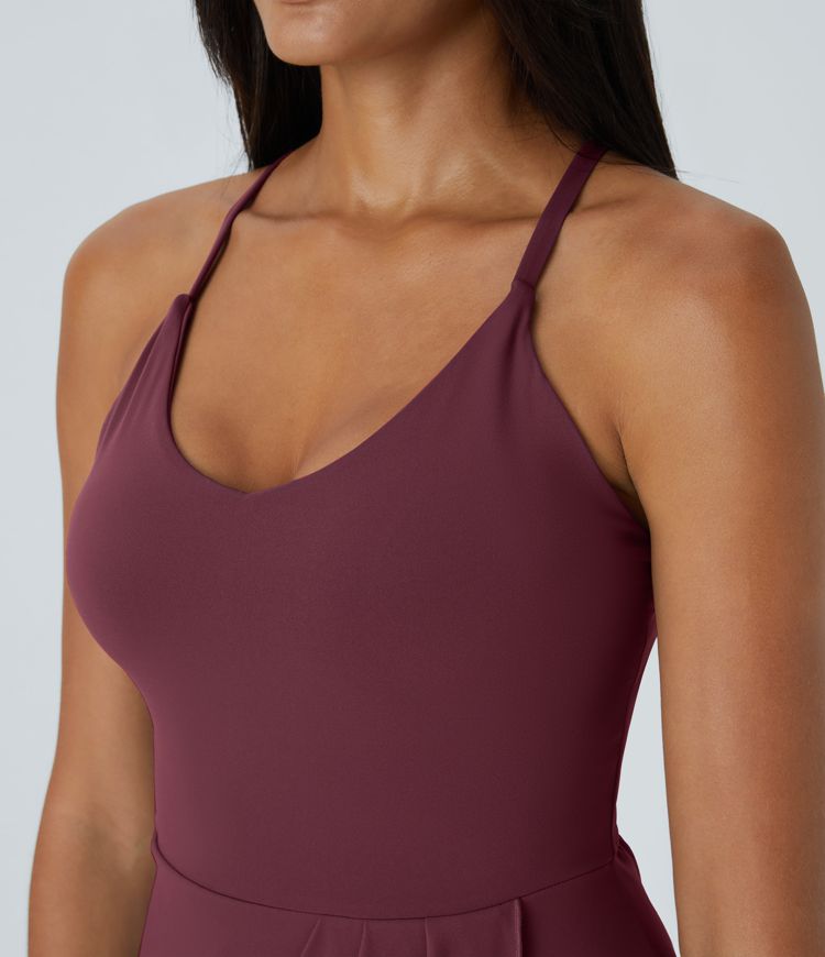 Racerback Asymmetrisk Kant Rynket Avslappet Midi Kjole-Uten Innershorts