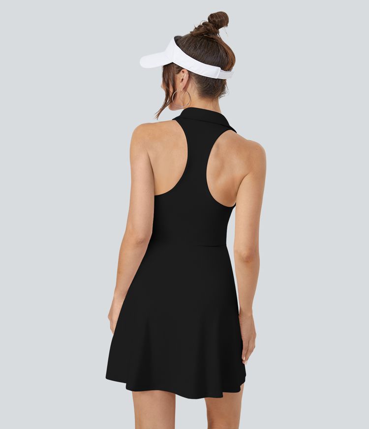 SoftlyZero™ Airy Collar Racerback 2-Piece Cool Touch Mini Flare Golf Active Dress-Golf Tee Pocket-UPF50+