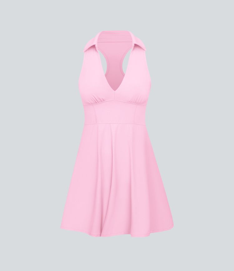 SoftlyZero™ Airy Collar Racerback 2-Piece Cool Touch Mini Flare Golf Active Dress-Golf Tee Pocket-UPF50+