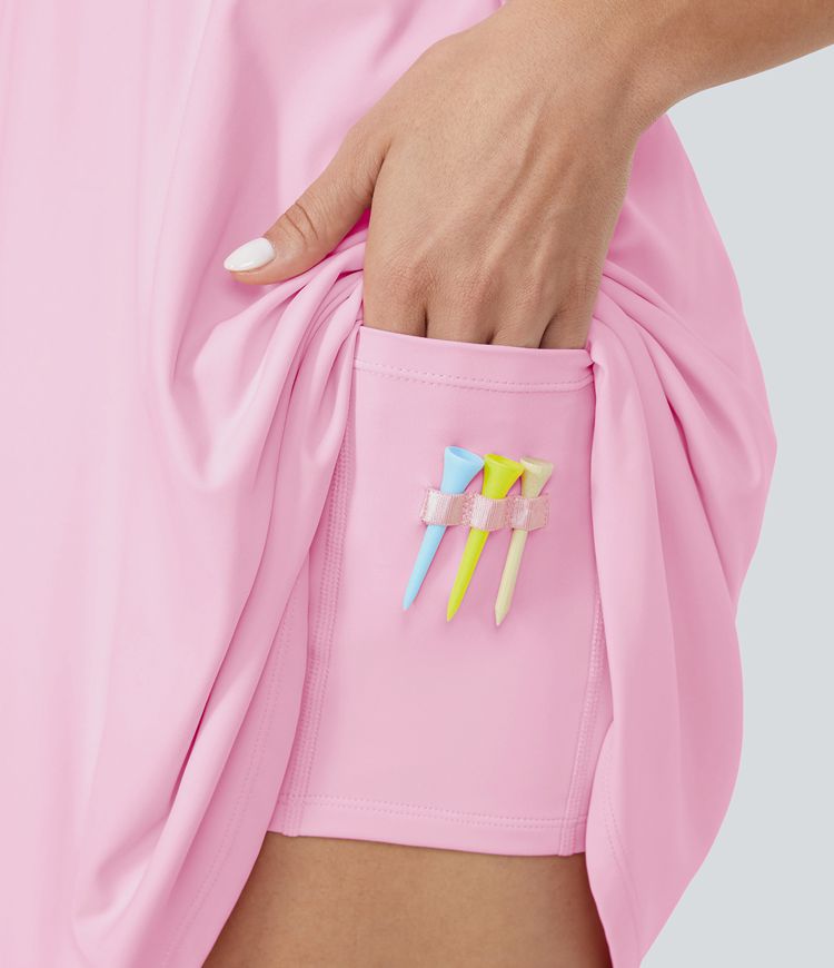 SoftlyZero™ Airy Collar Racerback 2-Piece Cool Touch Mini Flare Golf Active Dress-Golf Tee Pocket-UPF50+