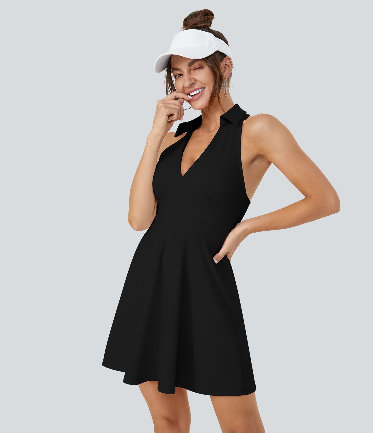 SoftlyZero™ Airy Collar Racerback 2-Piece Cool Touch Mini Flare Golf Active Dress-Golf Tee Pocket-UPF50+