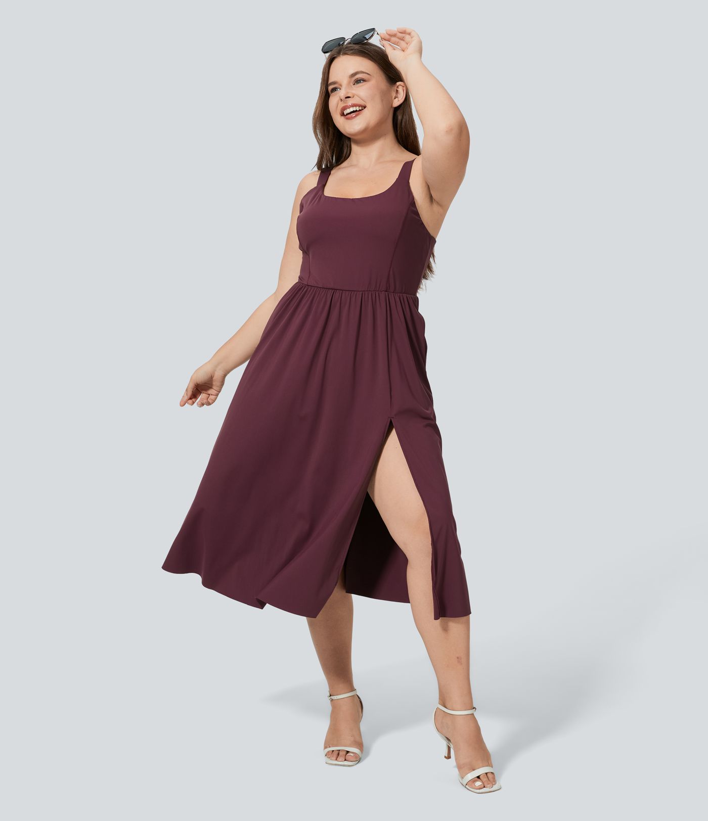Backless Twisted Side Pocket Split Midi Casual Plus Size Dress
