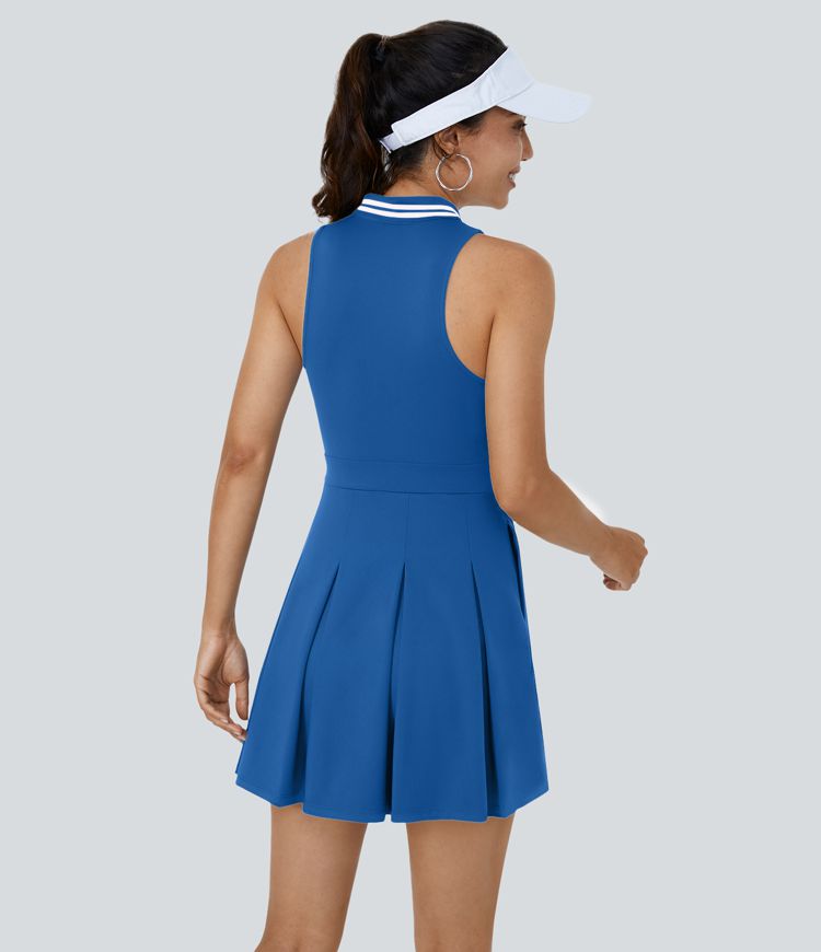 Collar Half Zip 2-Piece Pocket Pleated Golf Active Dress-Golf Tee Pocket