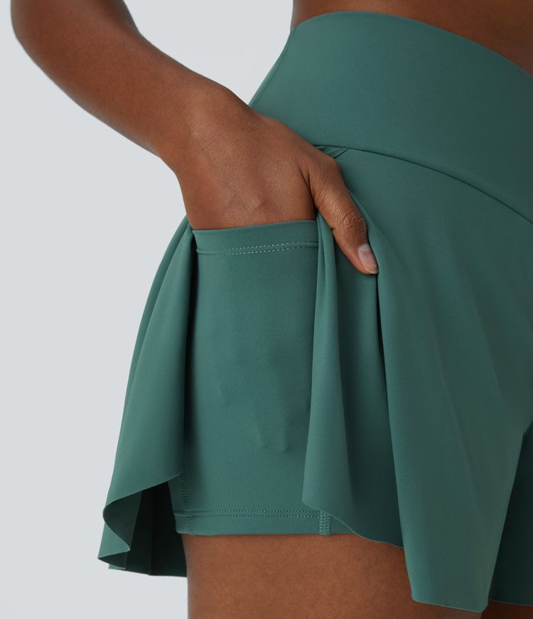 Short décontracté 7,5cm 2 en 1 fendu avec poche latérale croisée taille haute