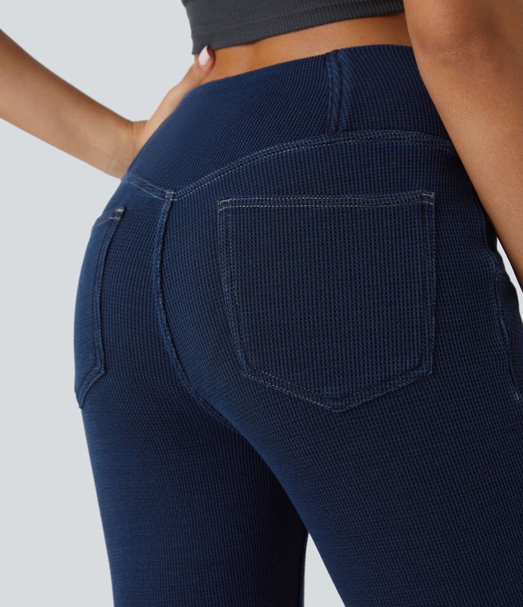 Halara Flex™ High Waisted Crossover Pockets Waffle Casual Flare Jeans