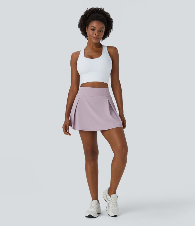 Jupe Unie Taille Haute avec Plis et Poches Latérales 2 en 1