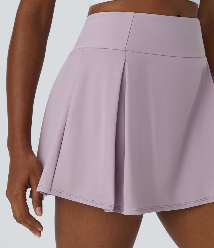 Jupe Unie Taille Haute avec Plis et Poches Latérales 2 en 1