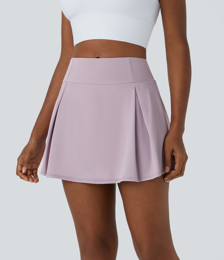 Jupe Unie Taille Haute avec Plis et Poches Latérales 2 en 1