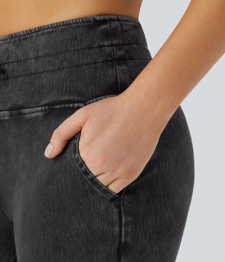 Halara Flex™ High Waisted Drawstring Pocket Washed Casual Jeans