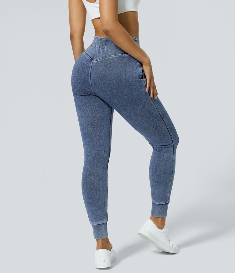 Halara Flex™ High Waisted Drawstring Side Pocket Washed Stretchy Knit Casual Jeans