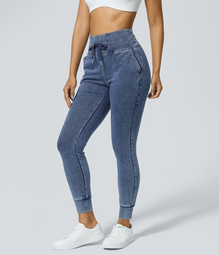 Halara Flex™ High Waisted Drawstring Side Pocket Washed Stretchy Knit Casual Jeans