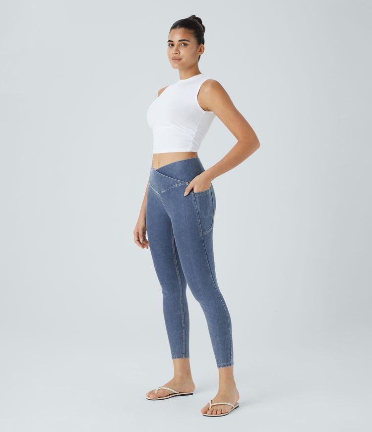 Halara Flex™ Crossover Pocket Washed Denim Casual 7/8 Leggings