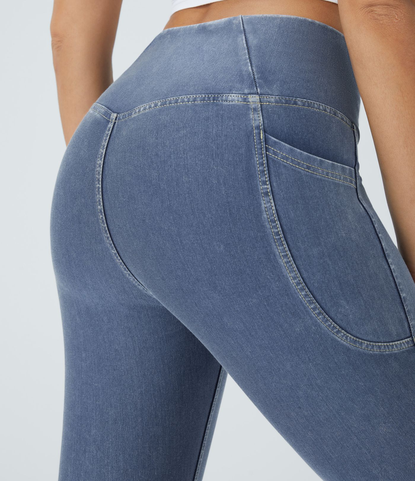 Halara Flex™ Crossover Side Pocket Washed Stretch Knit Denim Casual 7/8 Leggings