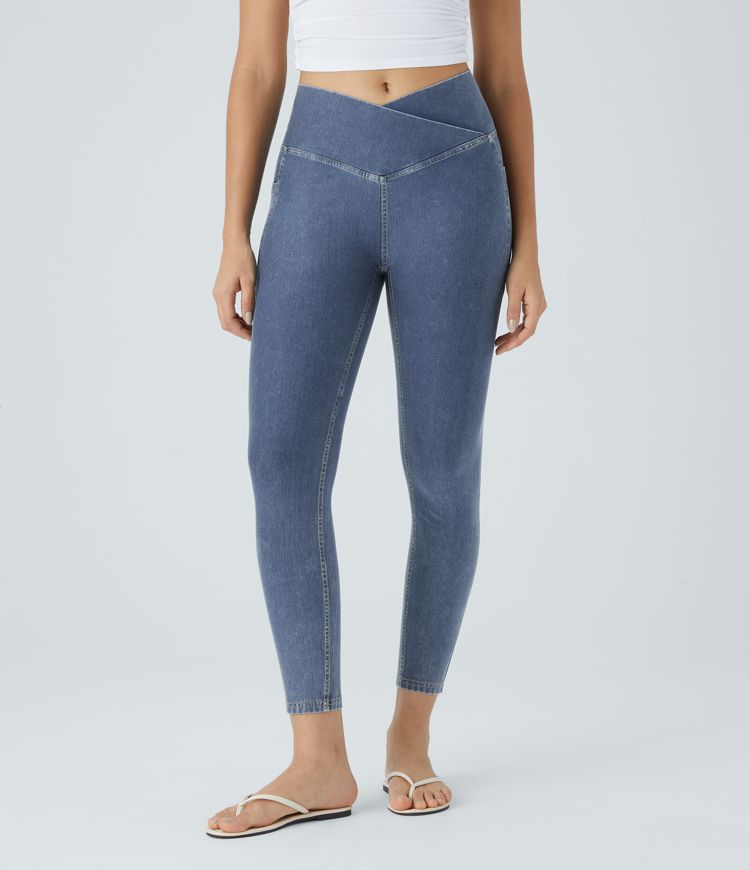 Halara Flex™ Crossover Pocket Washed Denim Casual 7/8 Leggings