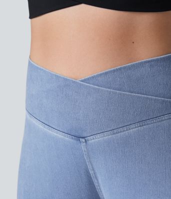 Halara Flex™ Crossover Pocket Washed Denim Work Plus Size Leggings