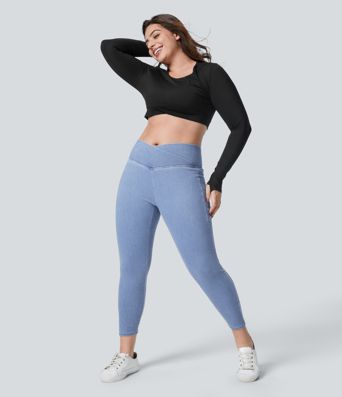 Halara Flex™ Crossover Pocket Washed Denim Work Plus Size Leggings