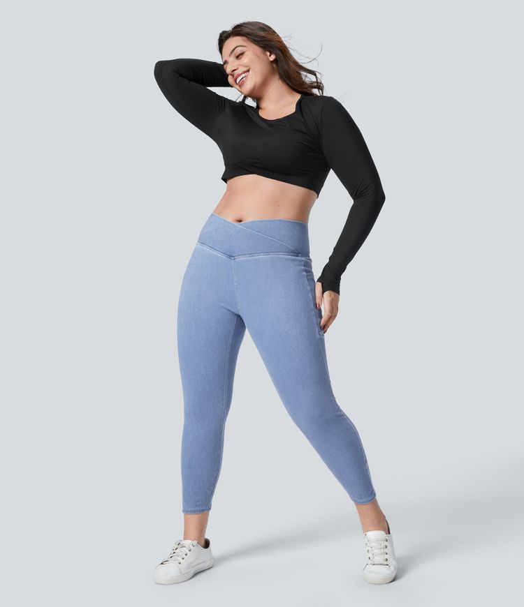 Halara Flex™ Crossover Pocket Washed Denim Work Plus Size Leggings