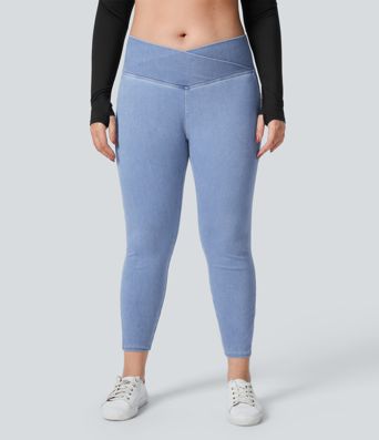 Halara Flex™ Crossover Pocket Washed Denim Work Plus Size Leggings