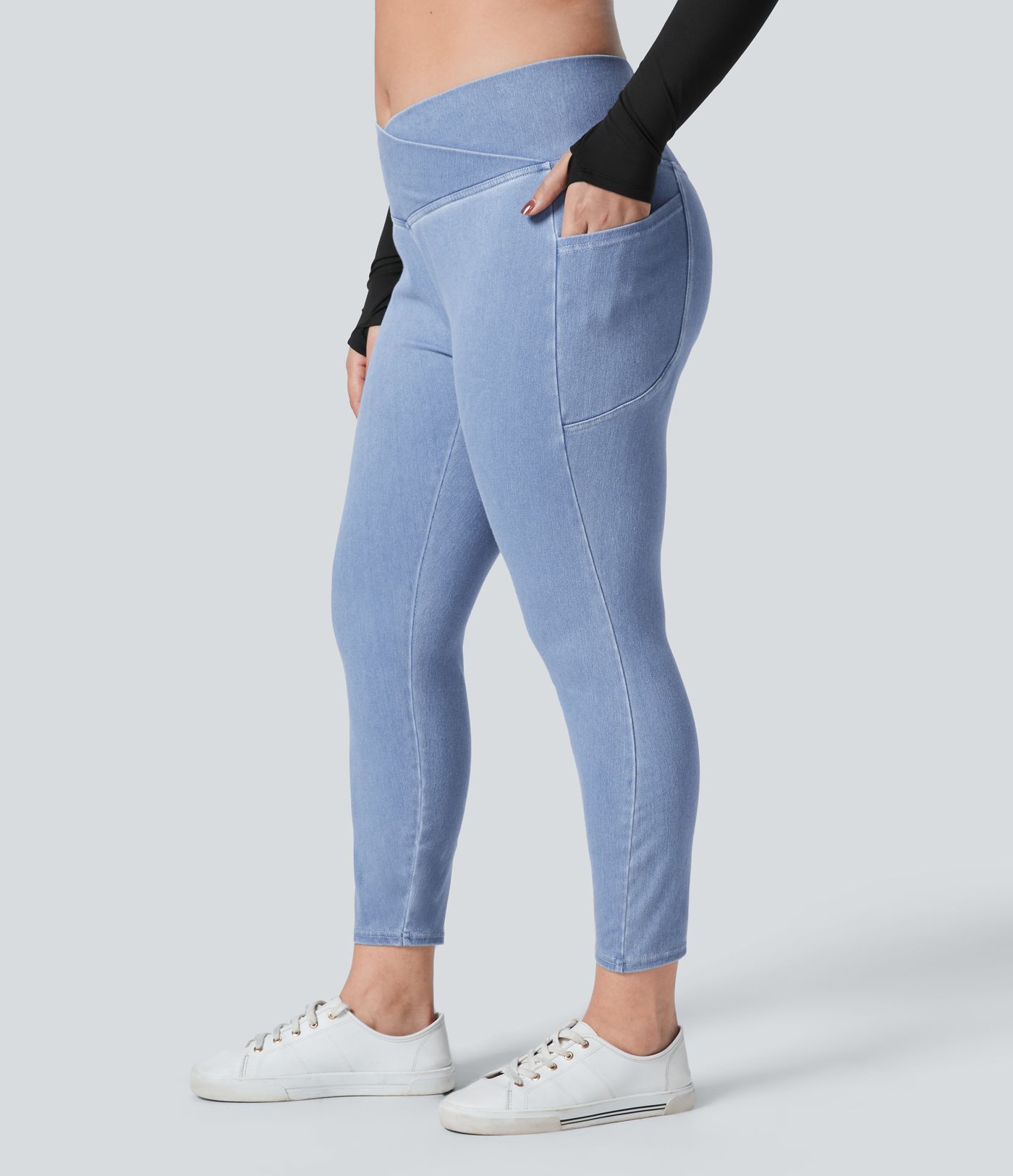 Halara Flex™ Crossover Pocket Washed Denim Work Plus Size Leggings