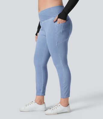 Halara Flex™ Crossover Pocket Washed Denim Work Plus Size Leggings