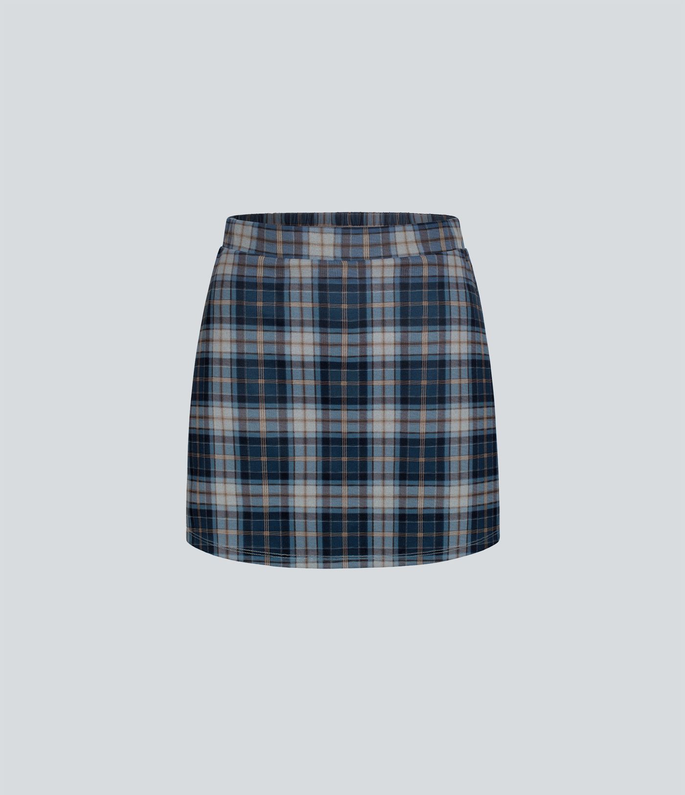 Hoch taillierter 2-in-1-Seitentaschen-karierter-A-Linien-Mini-Freizeitrock