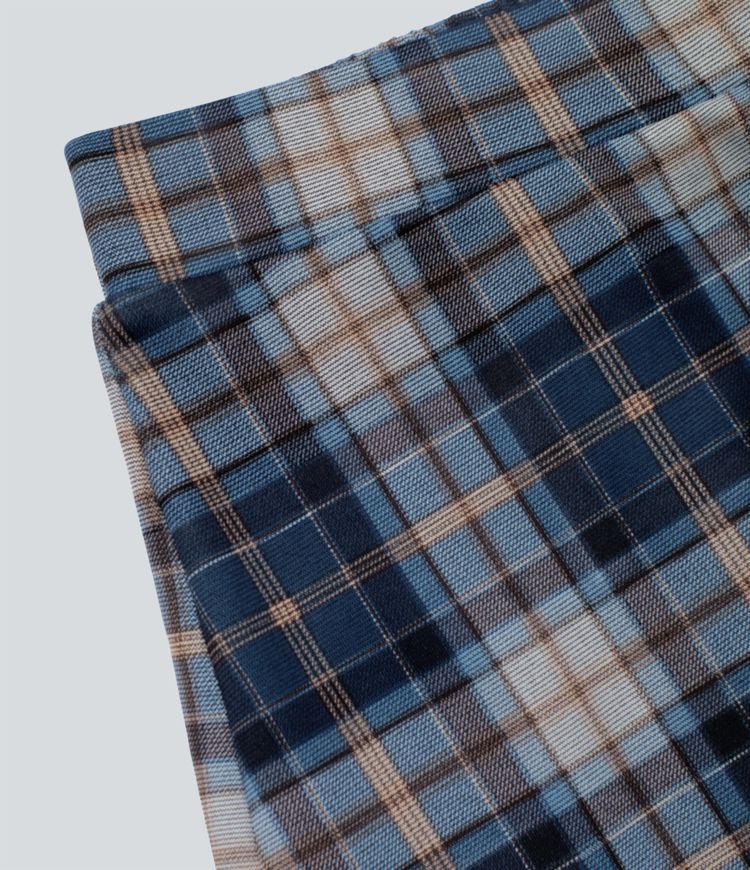 Jupe Courte Casual Forme A à Carreaux avec Taille Haute et Poches Latérales