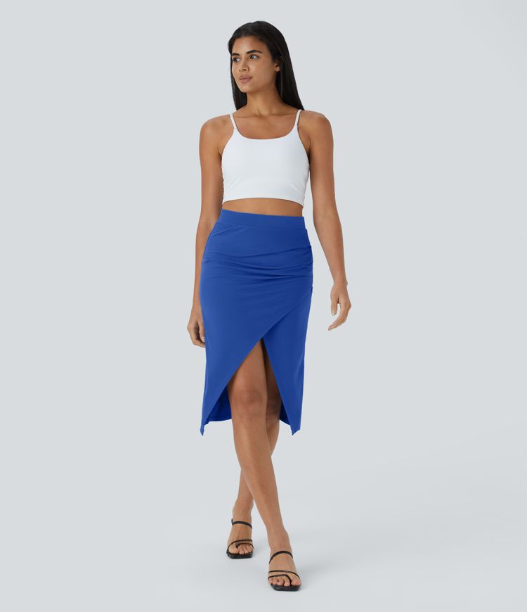 Geraffter Saum Bodycon Midi Casual Rock